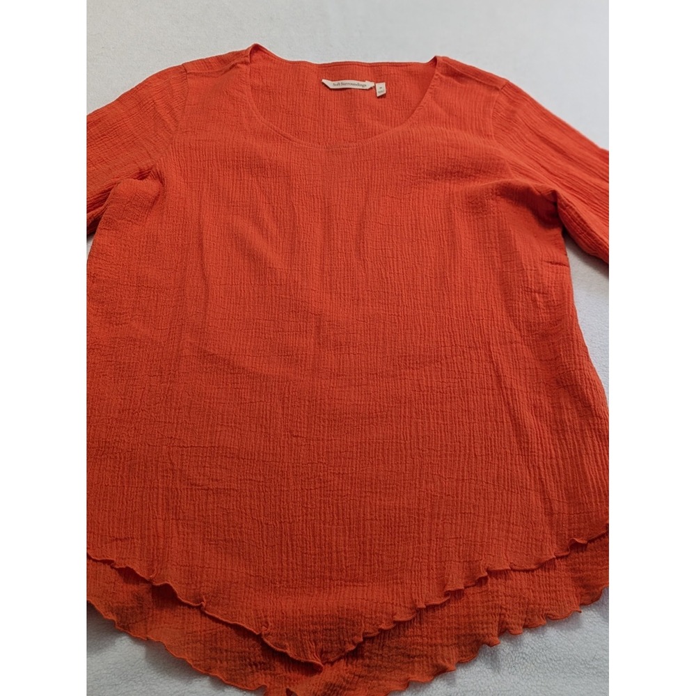 Soft Surroundings Top Sz Med Boho Lagenlook Crepe Handkerchief Edge 100% Cotton